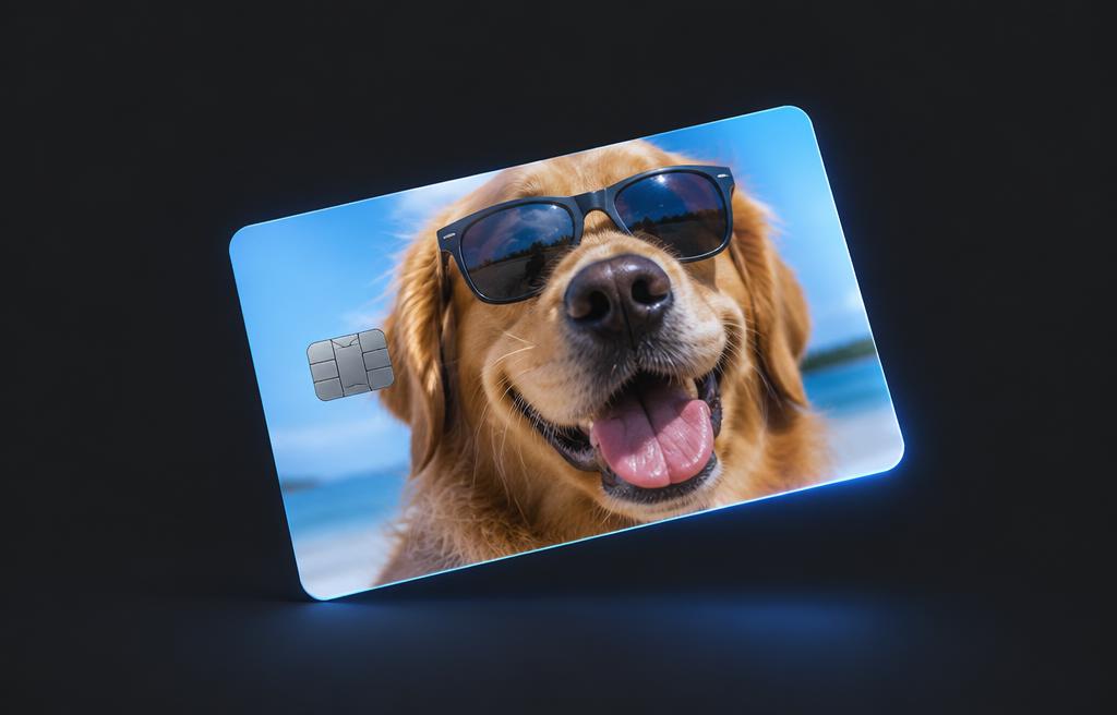 Wallet card skinned with a dog in sunglasses